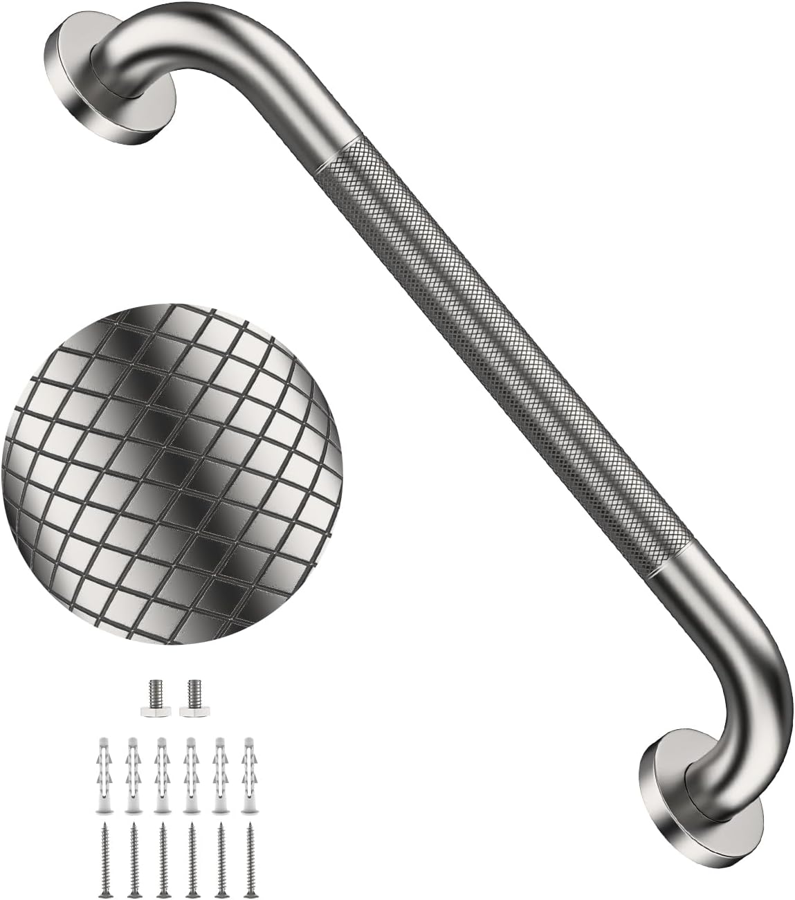 40 Inch Brushed Nickel Shower Grab Bar Anti-Slip Knurled Grip,Safety Handle | YuanDe 1.25" Diameter Stainless Steel Bathroom Grab Bars, Handicap Injury Elderly Senior Assist Support Shower Handle-2Packs