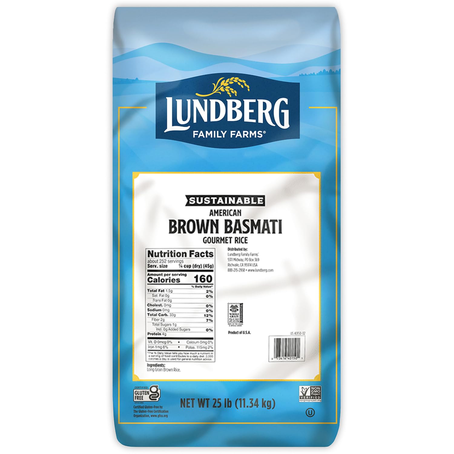Lundberg Basmati Rice, Long Grain White Rice - Non-Sticky, Fluffy, Nutty, Aromatic Rice, Vegan Food, Healthy Meals, Gluten-Free, Grown in California, 64 Oz
