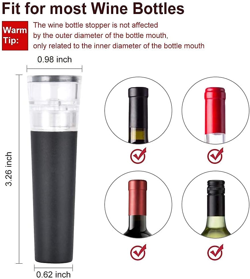 6 Pack Vacuum Wine Stopper, Reusable Silicone Caps, Air Remover Corks, Leakproof Wine Bottle Sealer for Wedding & Birthday Party