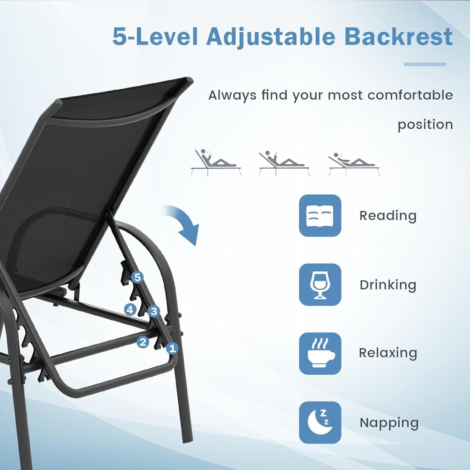 GIANTEX 2 Pack Patio Lounge Chair with 5 Adjustable Backrest, Black