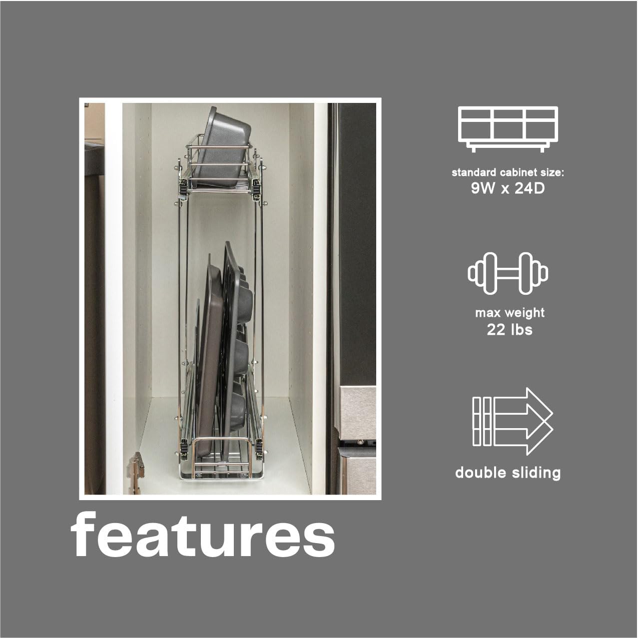 Household Essentials Glidez 2‑Tier Multipurpose Chrome‑Plated Steel Pull‑Out/Slide‑Out Under Cabinet Organizer, Chrome Finish