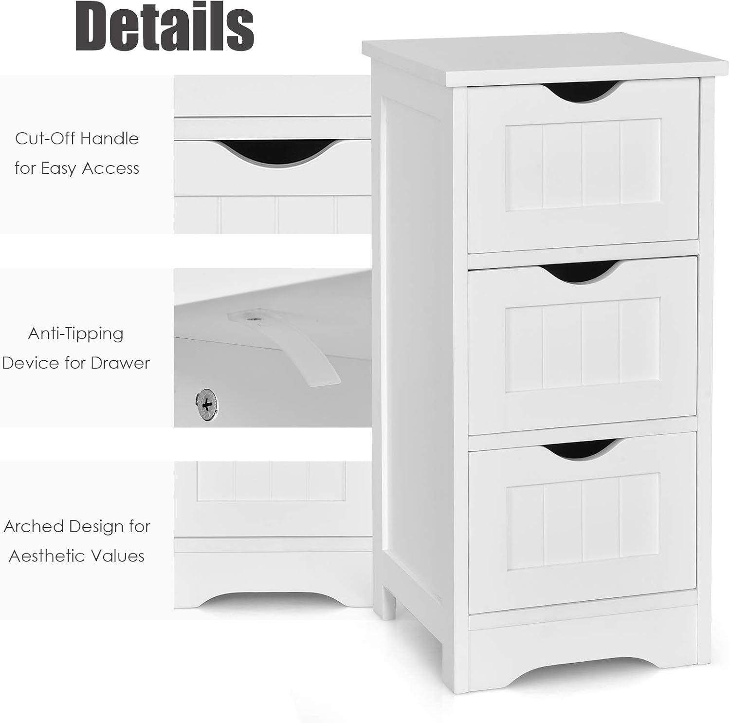 Tangkula Bathroom Floor Cabinet, Freestanding Narrow Side Storage Organizer with 4 Drawers, Multifunctional Towel Cabinet with Anti-Tip Kit for Living Room Laundry Entryway (4 Drawers, White)