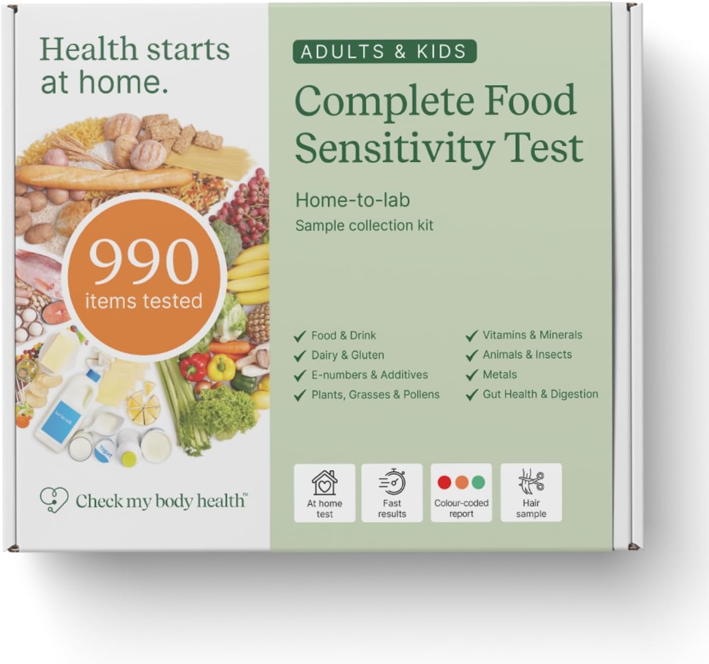 Food Sensitivity Test Kit for Adults & Kids - 990 Items - Hair Sample