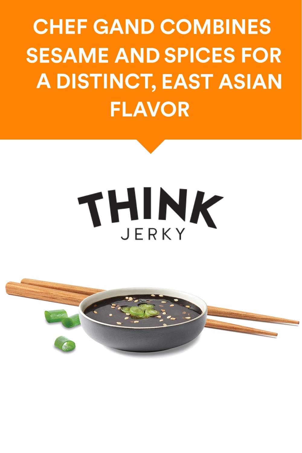 Think Jerky Sesame Teriyaki Beef Jerky, Grass-Fed High Protein Beef Jerky, Gluten Free, No Antibiotics or Nitrates, Healthy Chef Crafted Recipe, Low Calorie and Low Fat - 2.2 oz Bags, 4 Pack