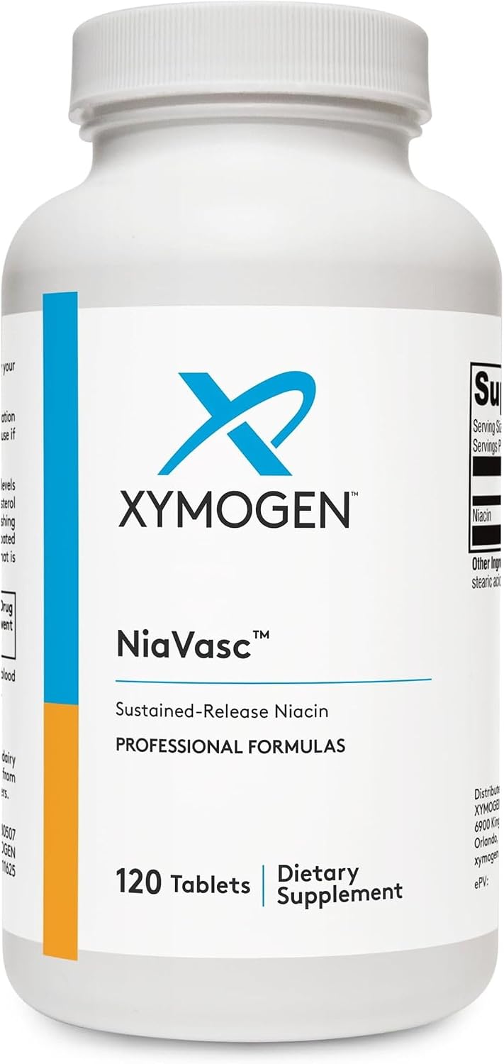 XYMOGEN NiaVasc - Sustained-Release 500 mg Niacin - Supports Healthy Blood Lipids & Normal Carotid Intima-Media Thickness - Vegetarian, Non-GMO & Gluten-Free - 120 Capsules