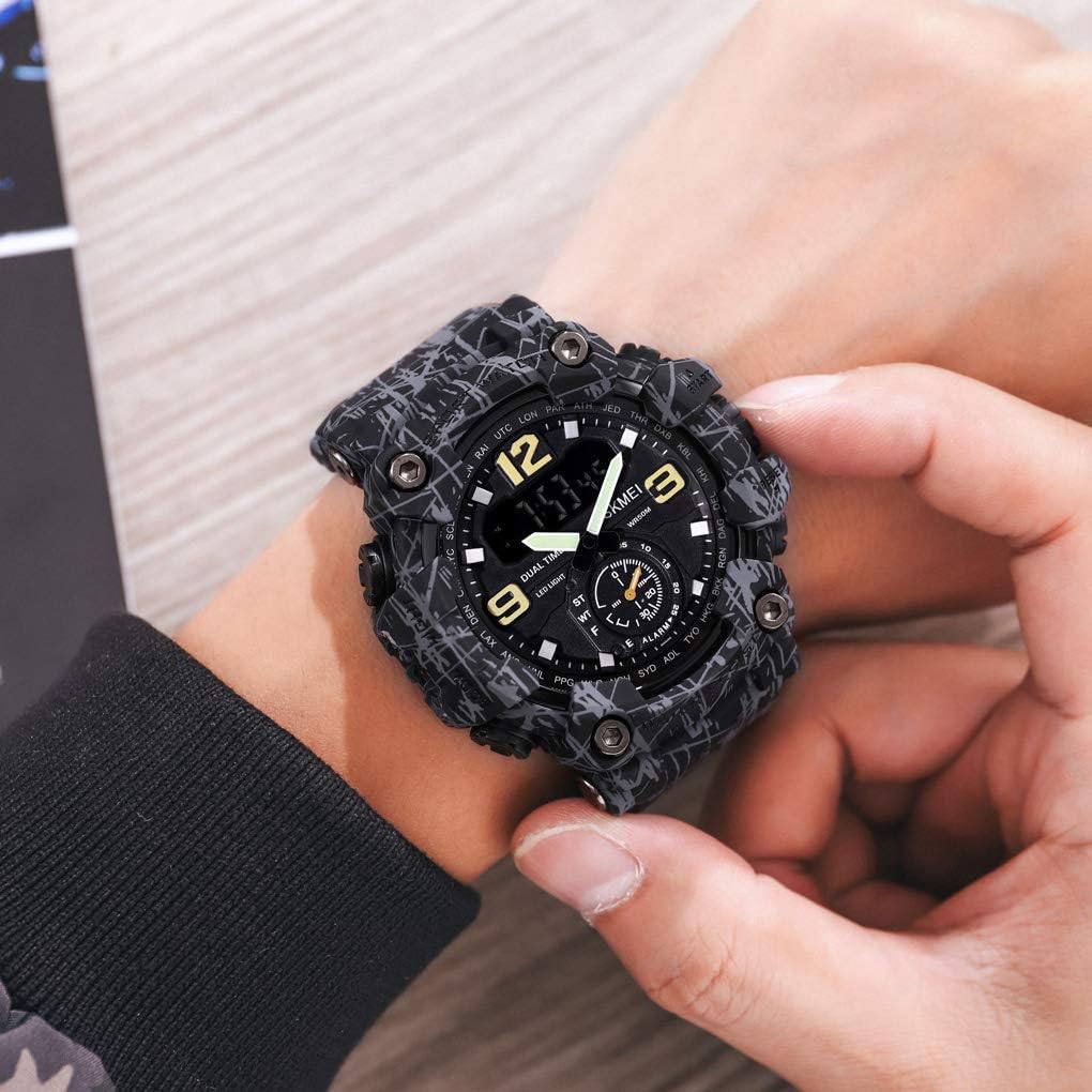 FANMIS Men's Analog Digital Sport Watch Military Dual Display 50M LED Watch | Men's Dual Display Sports Watches With Led Backlight Alarm Stopwatch 12/24h Time Outdoor Running Swimming