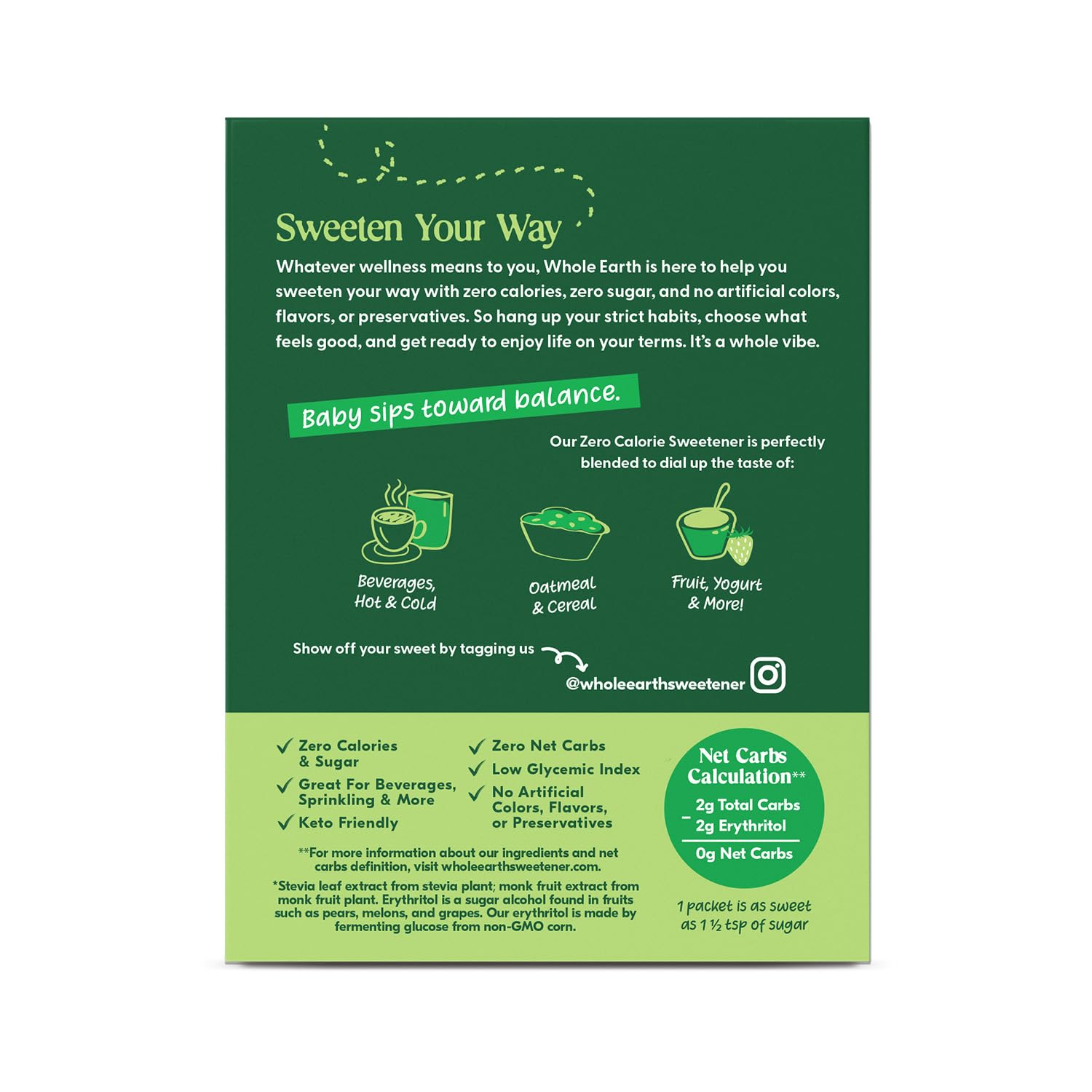 Whole Earth Sweetener Co. NATURE SWEET Stevia & Monk Fruit Sweetener, Erythritol Sweetener, Sweet Leaf Stevia Packets, Sugar Substitute, Natural Sweetener, 80 Count