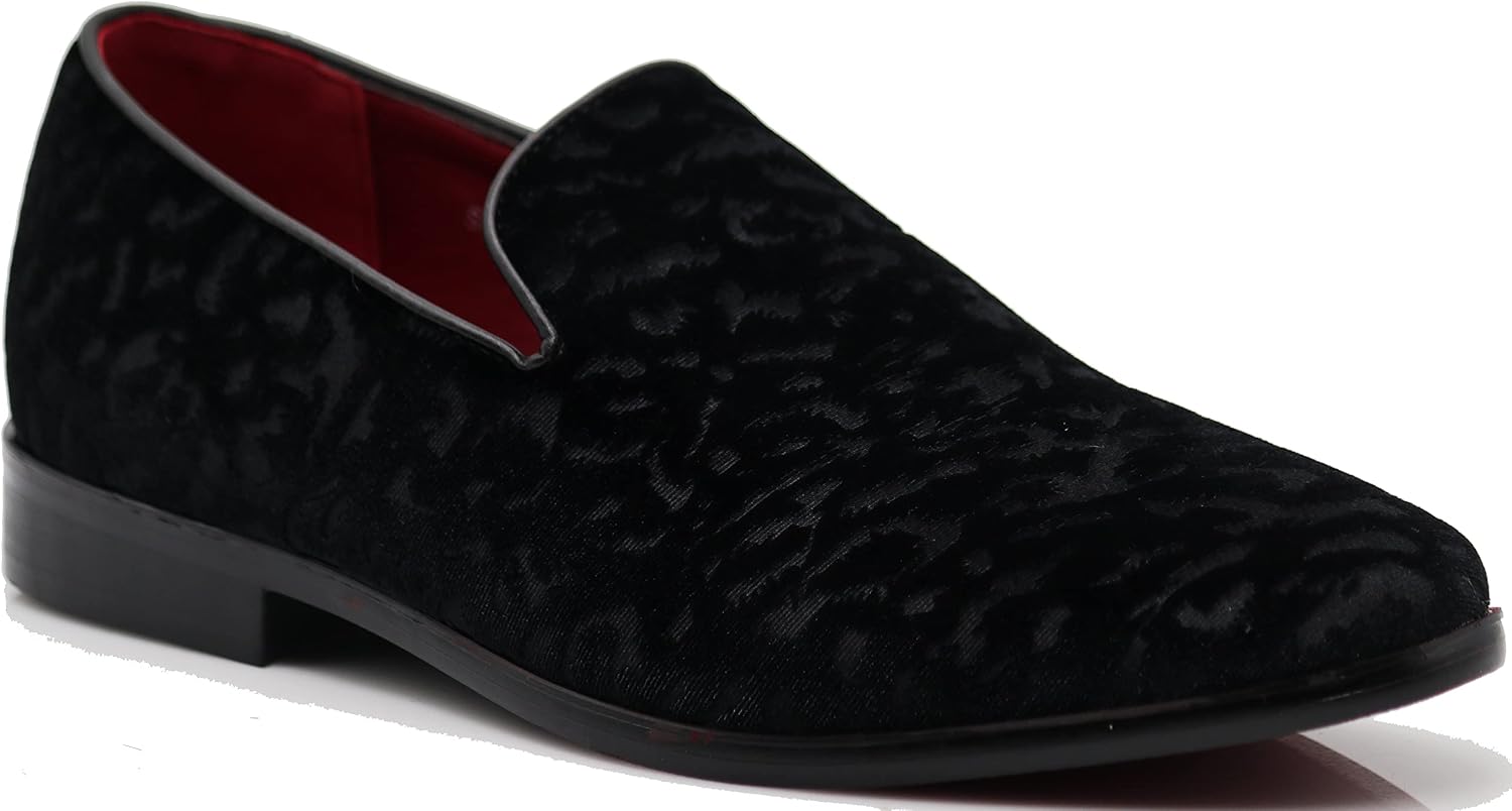 SPK35 Men's Vintage Velvet Flower Designer Dress Loafers Slip On Shoes Classic Tuxedo Dress Shoes