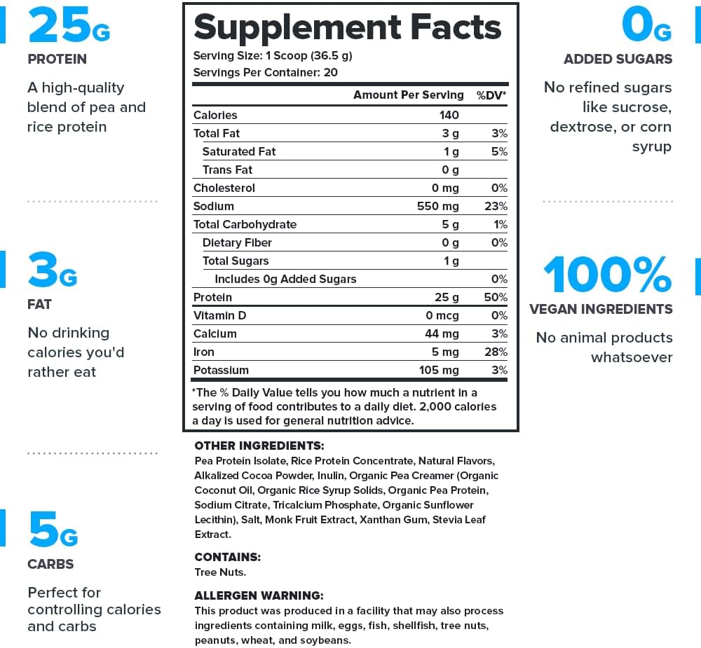 LEGION Plant+ Vegan Protein Powder, Chocolate - Rice and Pea, Plant Based Protein Blend. Gluten Free, GMO Free, Naturally Sweetened and Flavored, 20 Servings, (Chocolate)