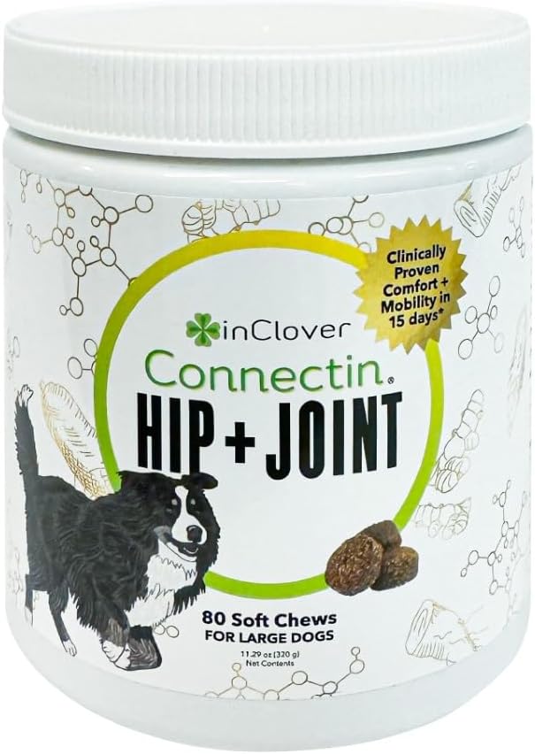 InClover Connectin Hip and Joint Supplement for Dogs - Glucosamine, Chondroitin and Hyaluronic Acid - Soft Chews for Dog Joint Mobility and Comfort Support - 100 Count