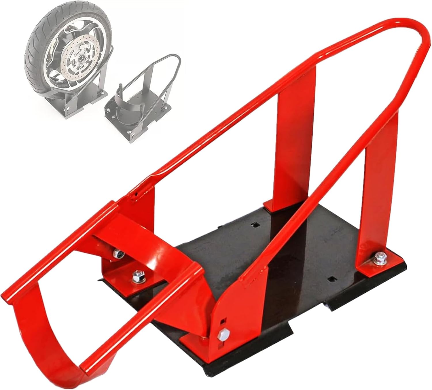 SUNROAD Adjustable Motorcycle Wheel Chock, Fits 15"-21" Front Wheels | Heavy-Duty Steel, Self-Locking Wheel Cradle, Garage, Trailer & Workshop Use