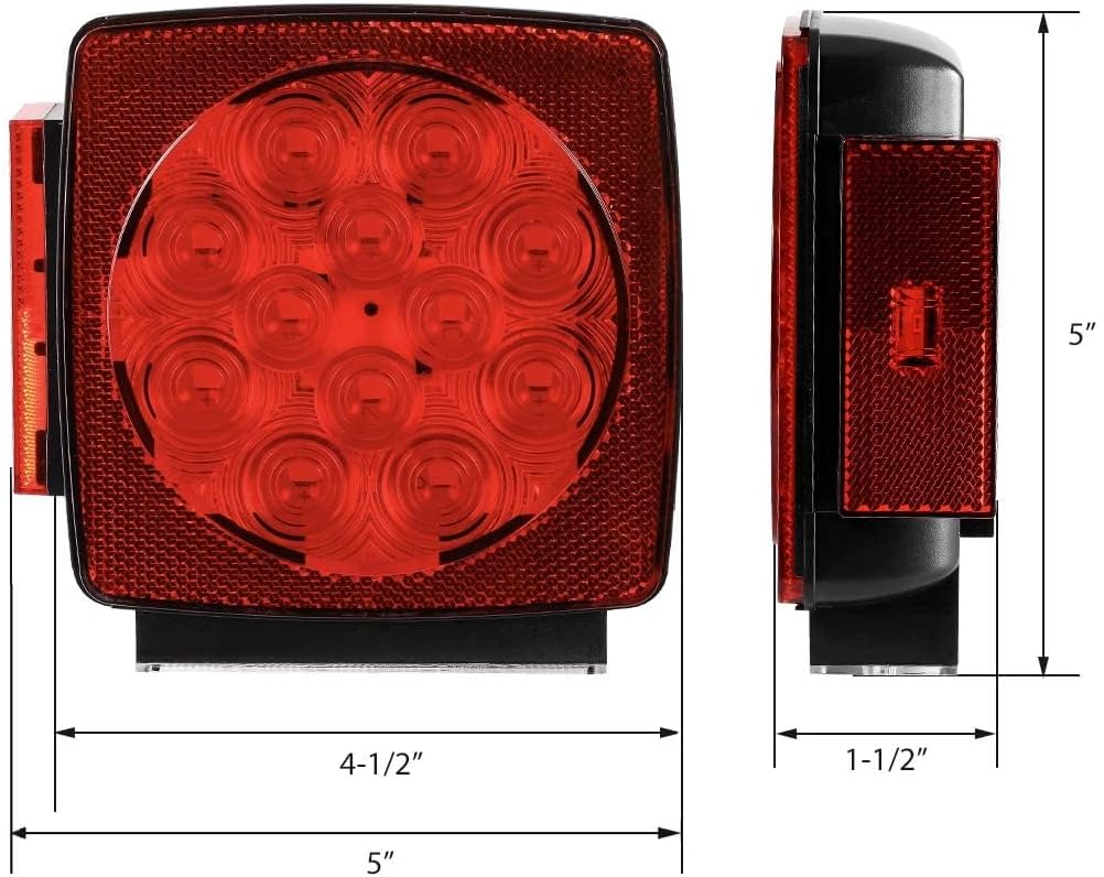 CZC AUTO 12V Submersible LED Trailer Lights & Wiring Kit | Led Trailer Tail Light Set for Under 80 Inch Boat Trailer