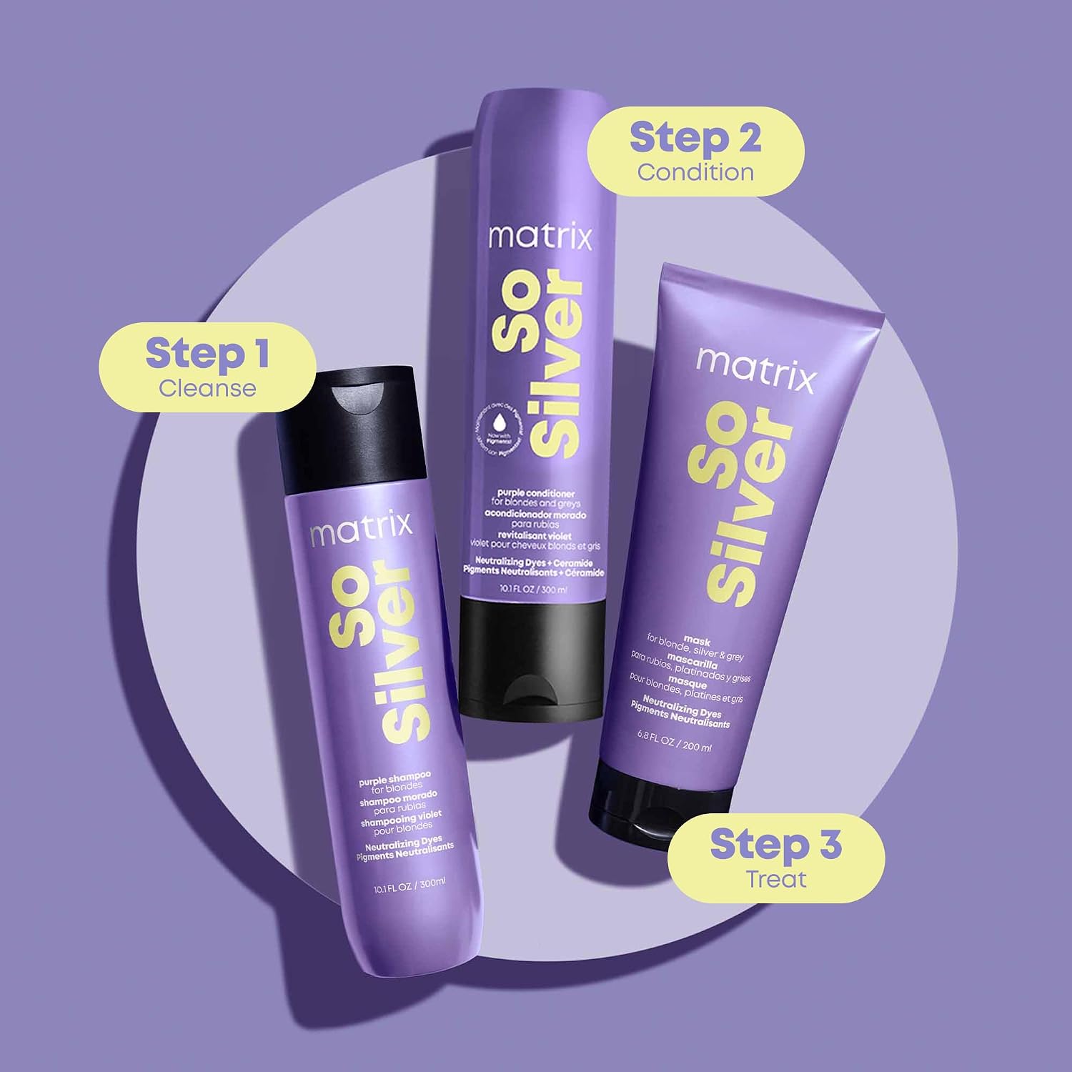 Matrix So Silver Purple Shampoo - Neutralizes Yellow Tones, Color Depositing, Brightening & Toning, For Color Treated, Blonde, Grey, White and Platinum Hair, Vegan