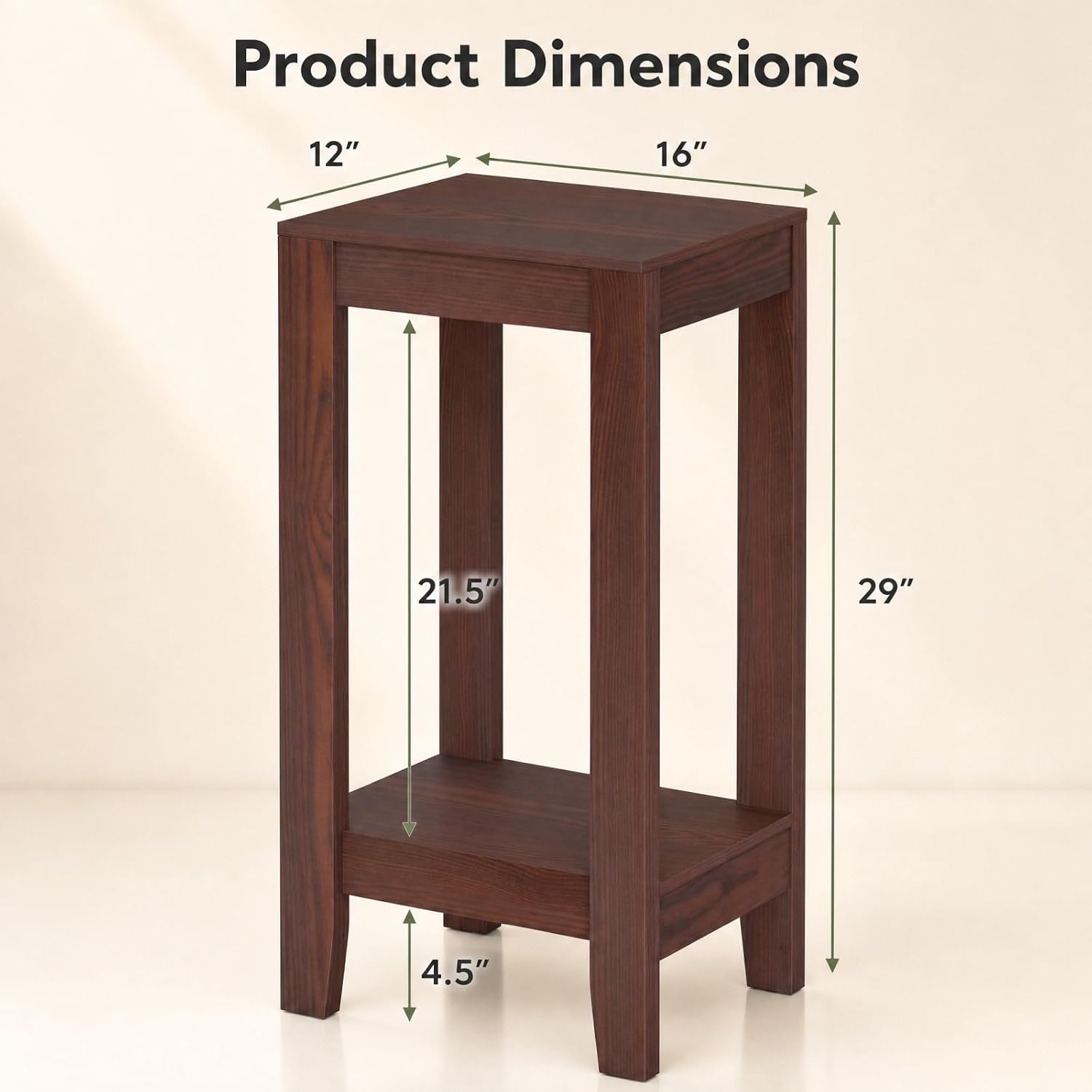Giantex 2-Tier End Table Nightstand, Bedside Sofa Table for Living Room Bedroom, Narrow Telephone Table with Shelf and Legs for Small Spaces, Espresso