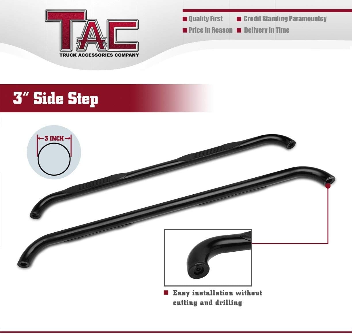TAC Side Steps Fit Chevy Silverado/GMC Sierra 1999-2018 1500 & 1999-2019 2500/3500 Extended/Double Cab (Excluding C/K Classic) (Body Mount) Truck Pickup 3" Black Side Bars Nerf Bars 2 Pieces