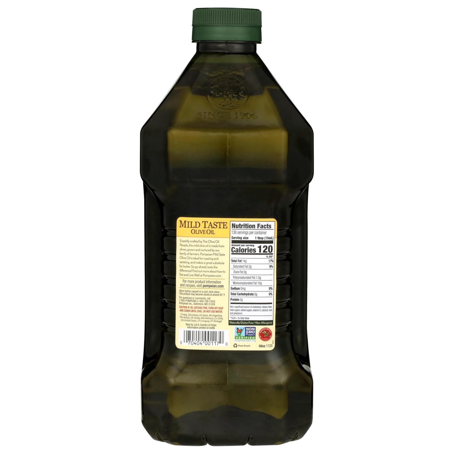 Pompeian Mild Taste Olive Oil - 68 fl oz (2 L) | Olive Oil for High Heat Cooking - Mild Flavor for Baking and Sauteing - High Smoke Point - Value Size