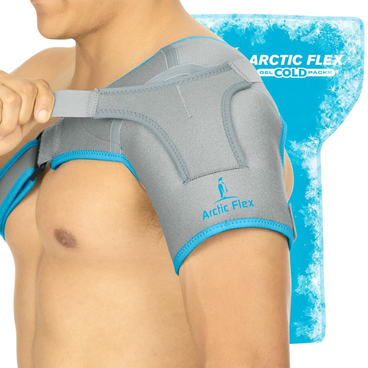 Arctic Flex Shoulder Ice Pack Brace - Rotator Cuff Cold Gel Wrap Therapy | Heat or Cooling Support Immobilizer with Compression Stability for