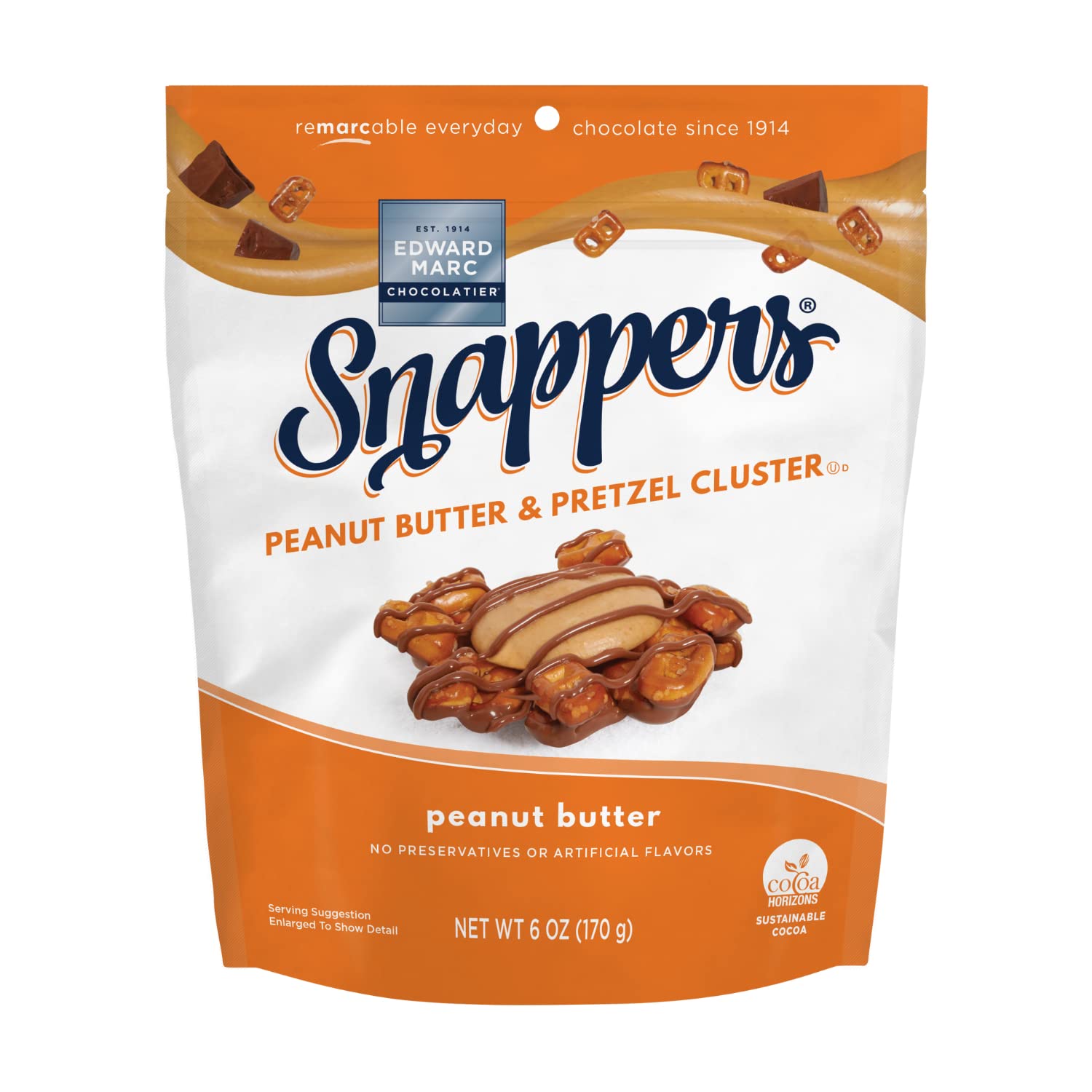 Edward Marc Snappers Sweet Caramel & Pretzels Cluster - Crunchy Pretzel Snack With Milk Chocolate For Adults And Kids - 6 oz (pack of 1)