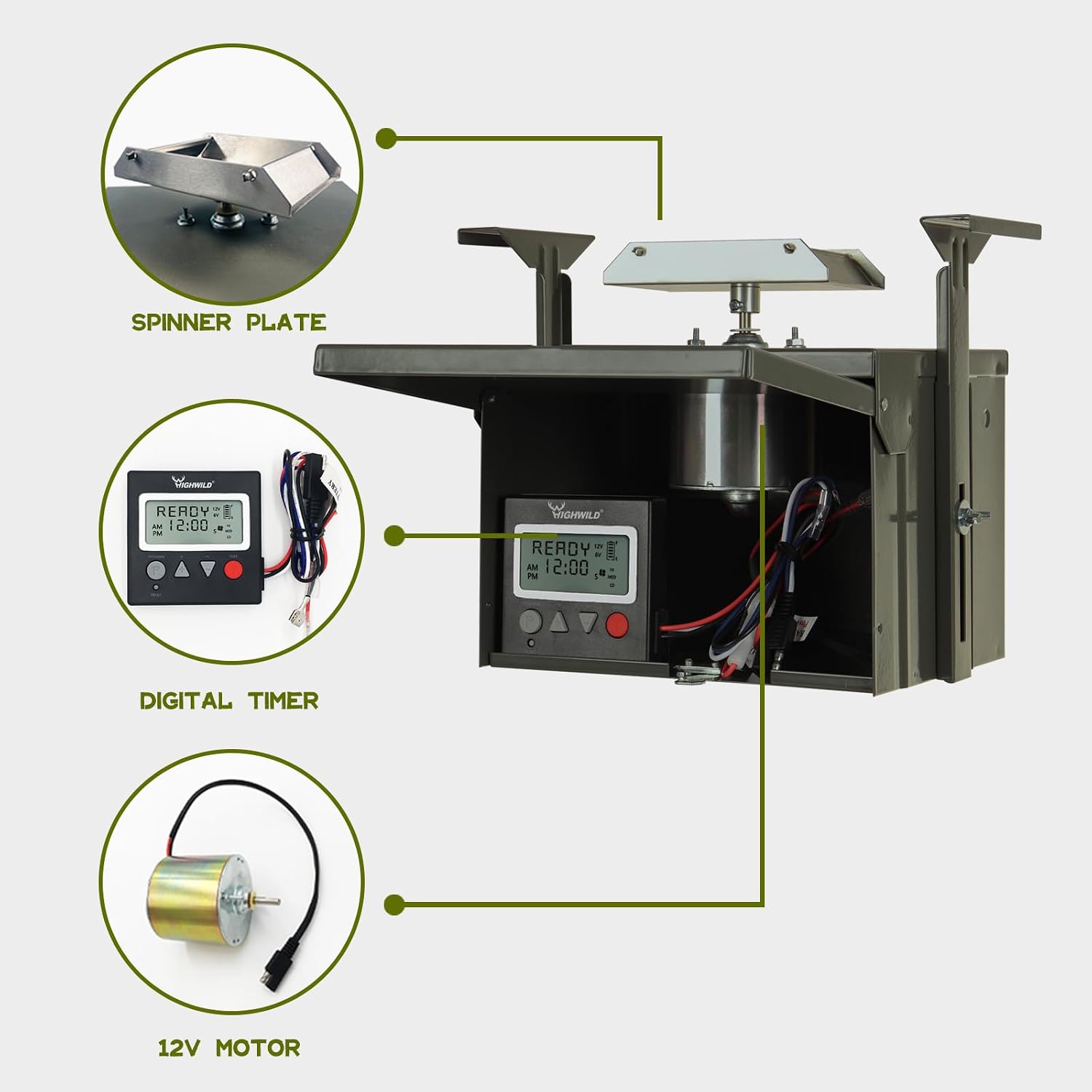 Highwild 12V Digital Deer Feeder Kit for Hunting, up to 8 Feed Times