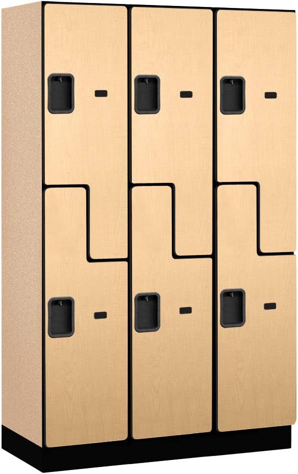 Salsbury Industries 2-Tier S-Style Extra Wide Designer Wood Locker with Three Wide Storage Units, 6-Feet High by 18-Inch Deep, Mahogany