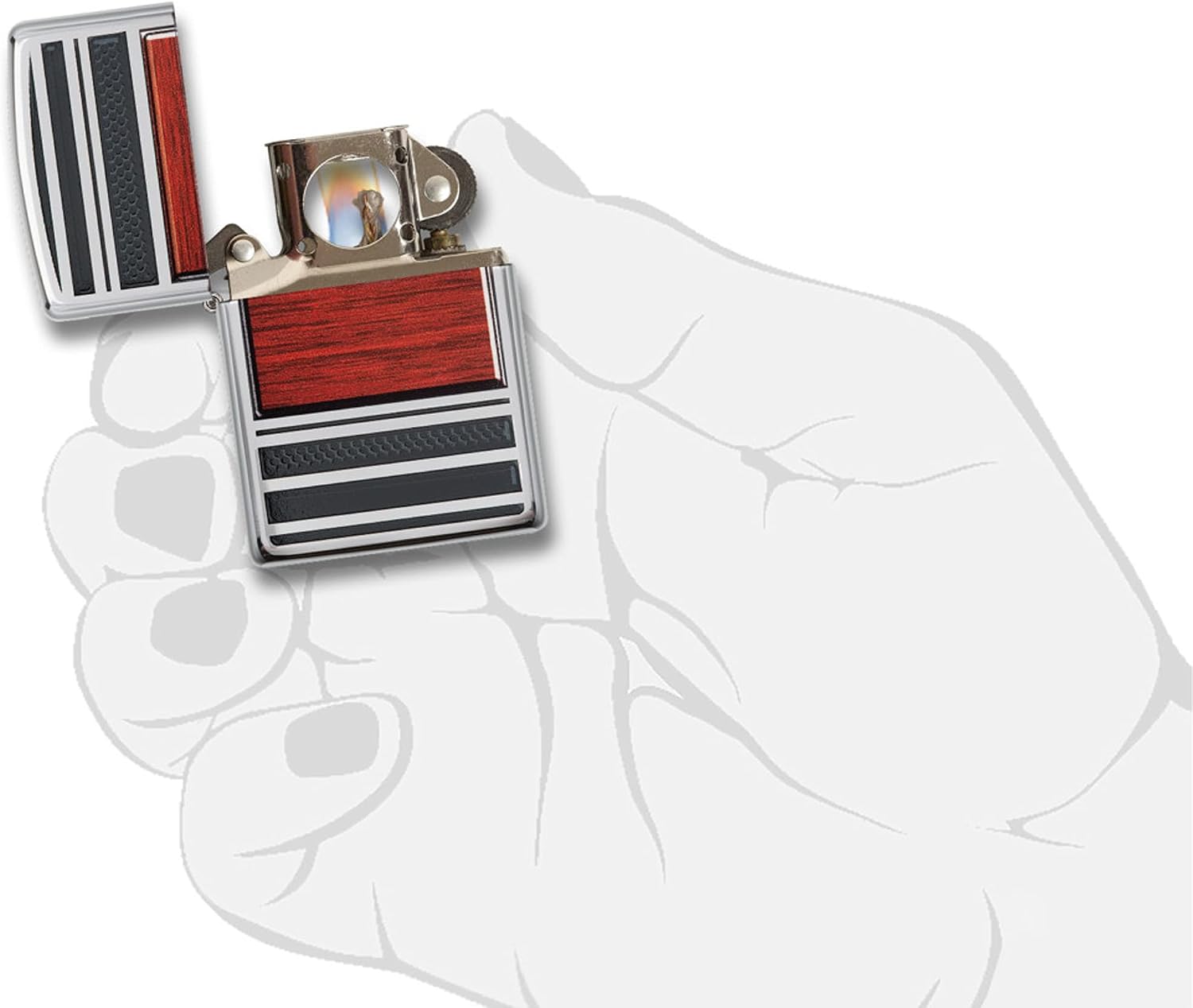 Zippo Wood Grain High Polish Chrome Pipe Pocket Lighter
