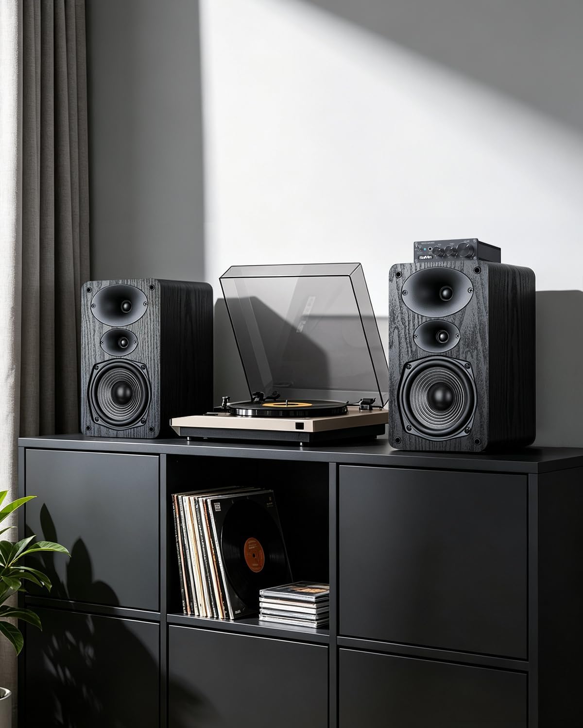 Saiyin 3-Way Passive Bookshelf Speakers 5.25inch Woofer | 50W*2 Power, 48Hz Deep Bass, 4Ω, HiFi Audio For Home Theater/Turntable/Stereo Receiver