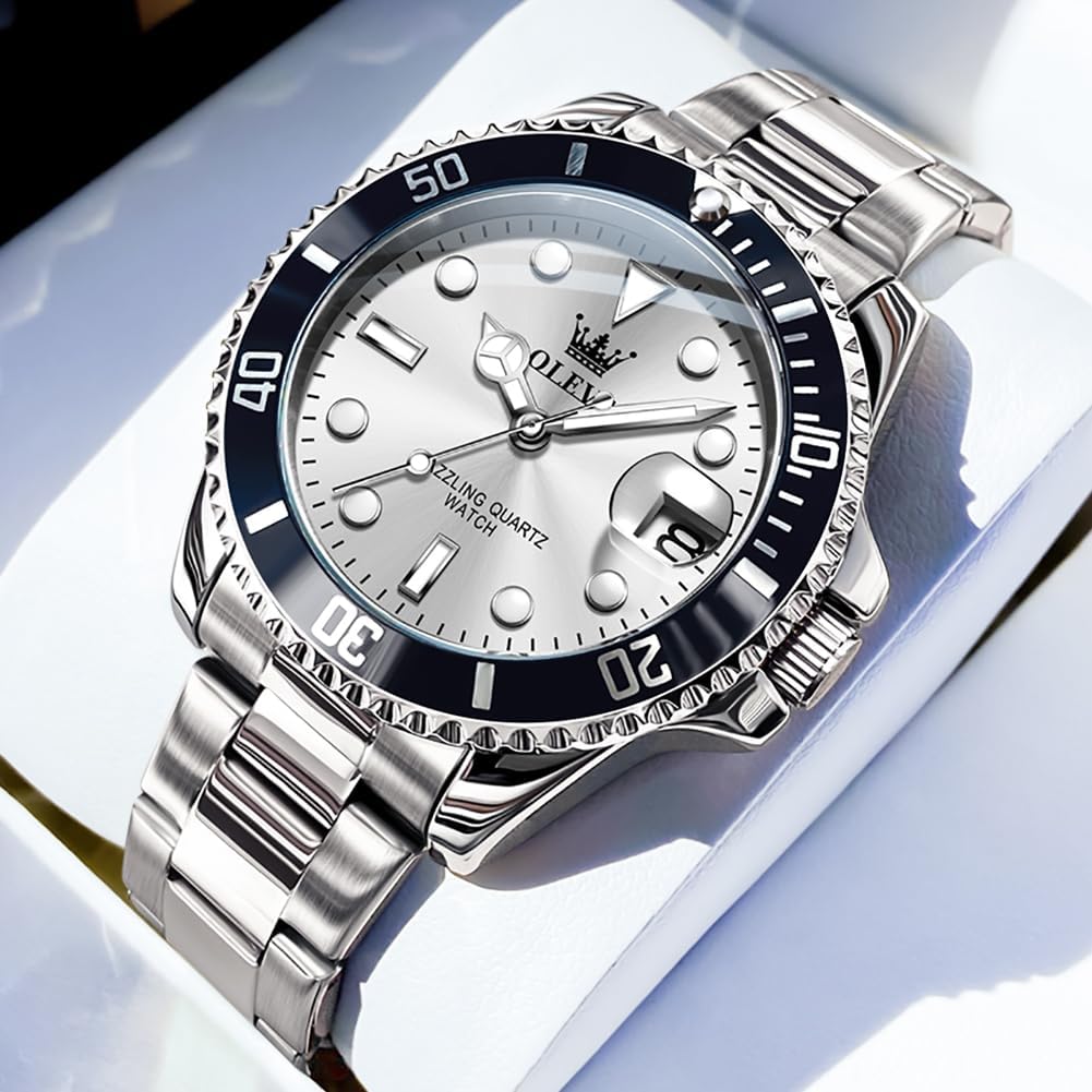 OLEVS Luxury Watches for Men Big Stainless Steel Waterproof Quartz Analog