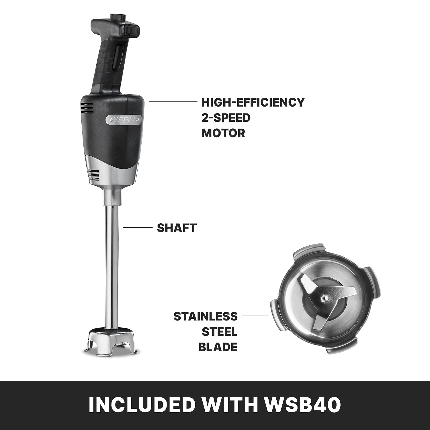Waring (WSB40) 10" Medium-Duty Quik Stik Plus Immersion Blender,Black/Silver