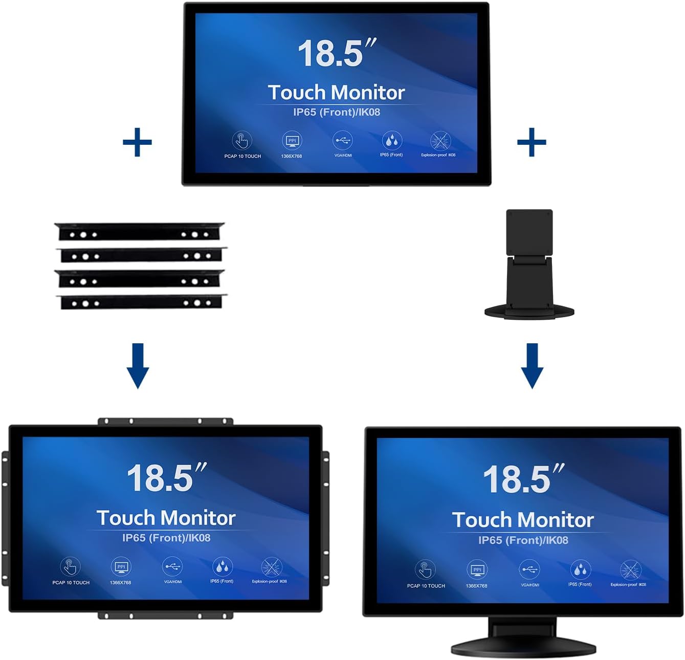 GreenTouch 18.5 Industrial Touch Monitor Open Frame, HDMI/VGA/DVI Interface, Muliti Touch Capacitive Touch Screen Technology