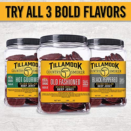 Tillamook Country Smoker Real Hardwood Smoked Silver Dollar Beef Jerky, Old Fashioned (13 Ounce) and Sausages, Teriyaki (15.2 Ounce Tall Jar