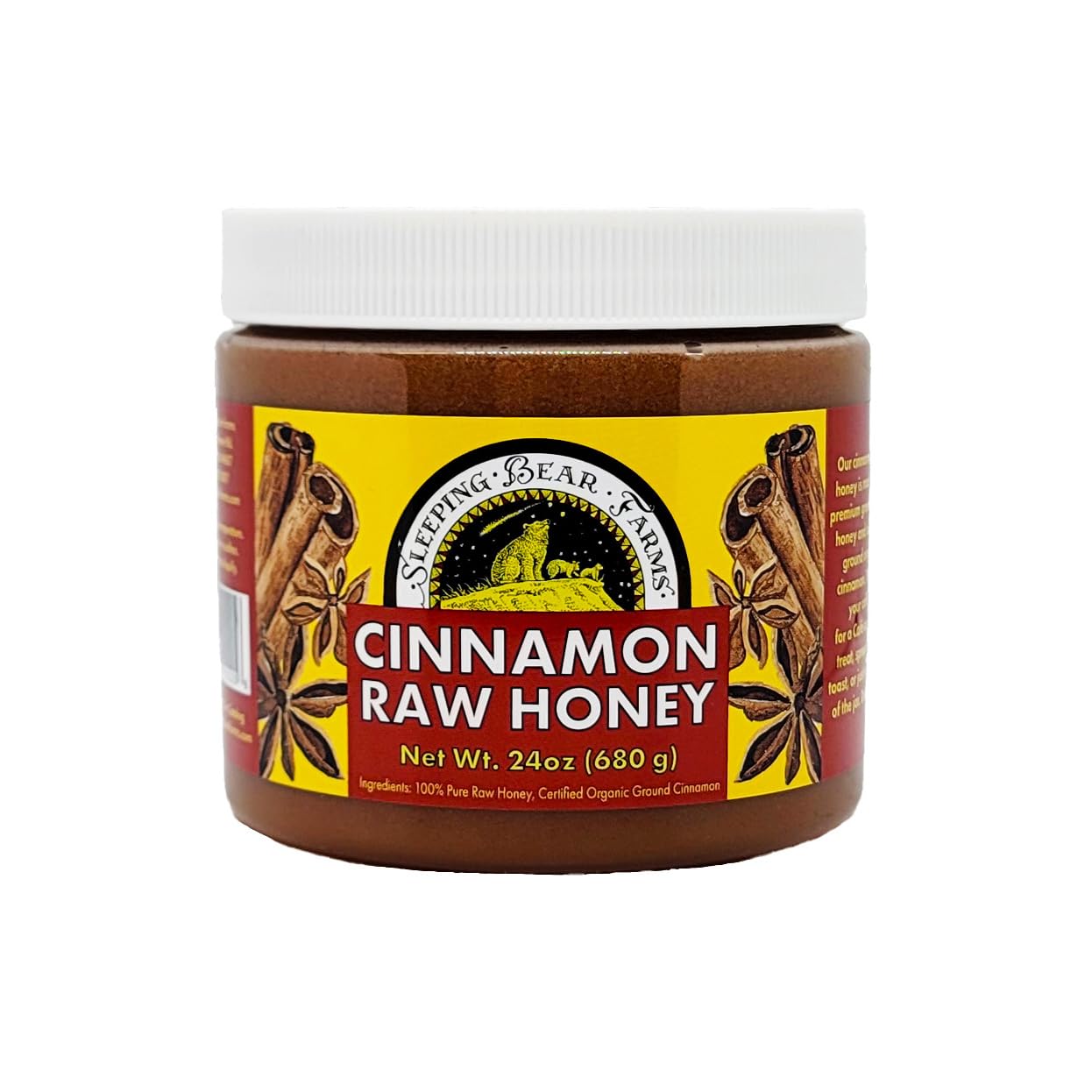 Cinnamon Honey 24oz - Creamy Raw Honey with Certified Organic Cinnamon - Sleeping Bear Farms - Unprocessed Untreated Spreadable Honey - Natural