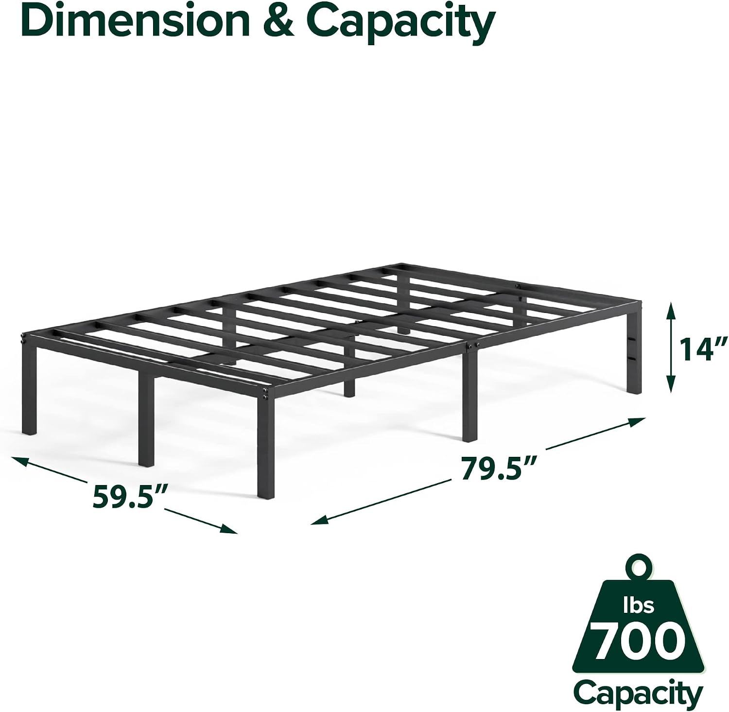 ZINUS Van 16 Inch Metal Platform Bed Frame / Steel Slat Support / No Box Spring Needed / Easy Assembly, Full