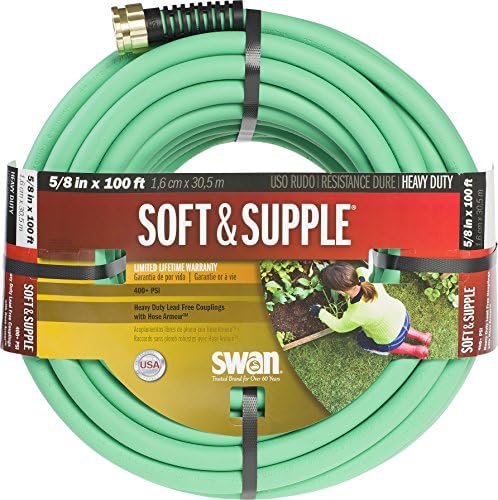 Swan Products SNSS58100 Soft & Supple Easy Coil Water Hose with Crush Proof Couplings 100' x 5/8", Green
