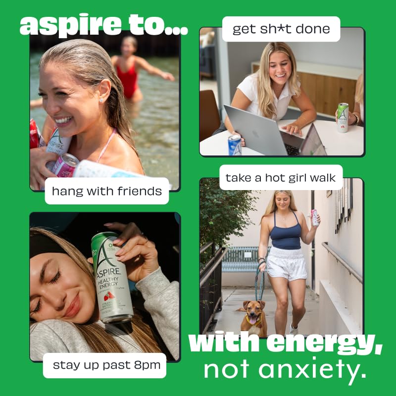 ASPIRE® Raspberry Acai, Healthy Energy Drink 80mg Natural Caffeine, Zero Sugar No Carbs Keto Friendly, 12 Pack Green Tea Sugar Free Drink Low Caffeine Zero Calorie