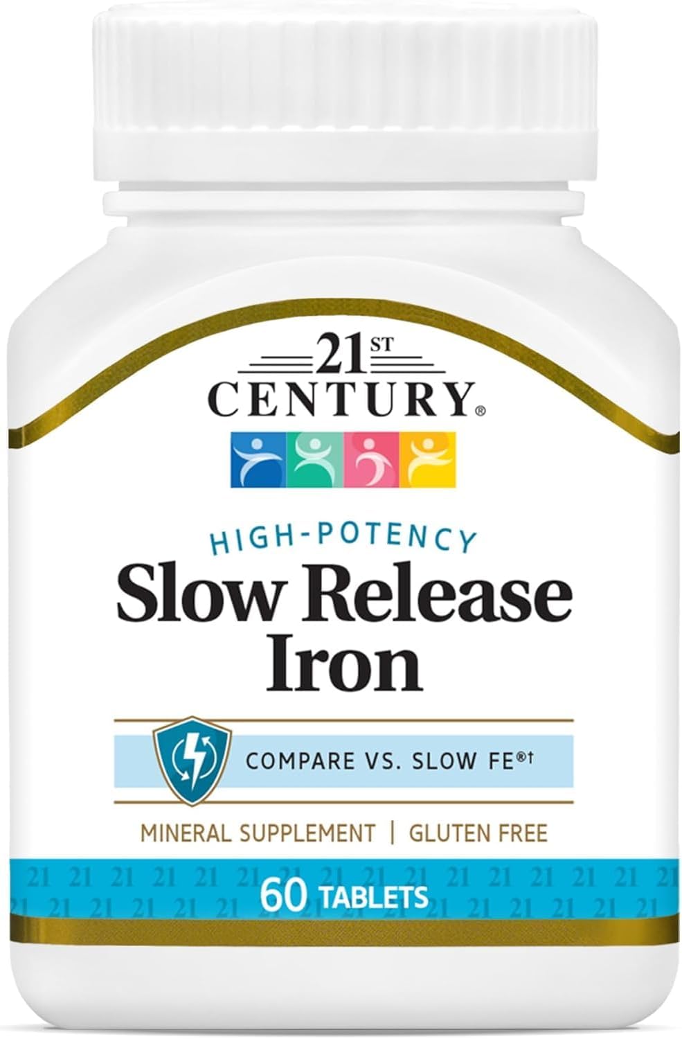 21st Century Slow Release Iron 45mg Tablets, Gentle on Stomach, 60 Count | High-Potency Ferrous Sulfate, Compare VS. Slow FE® & Healthy Red Blood Cells, Gluten Free, No Added Yeast, For Women & Men