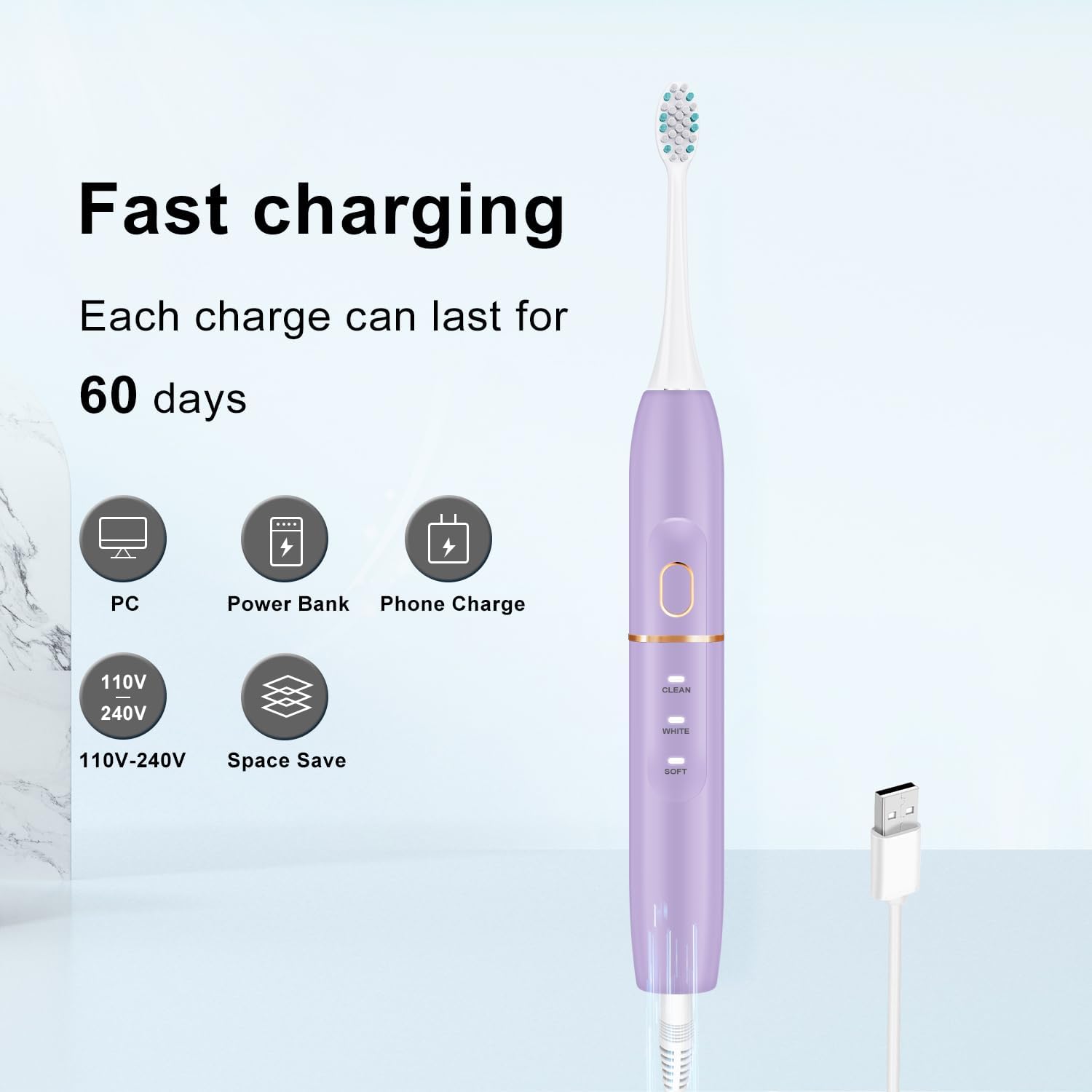 kingheroes Electric Toothbrush Set, Comes with 8 Brush Heads & Travel Case, 4 Modes with 2 Minutes Built in Smart Timer, One Charge for 60 Days