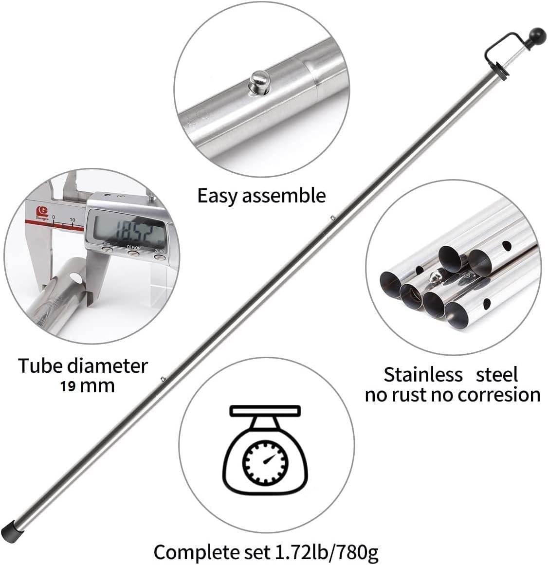 SANLIKE 2 Sets Tarp Poles 95in Telescoping Stainless Steel Tent Poles