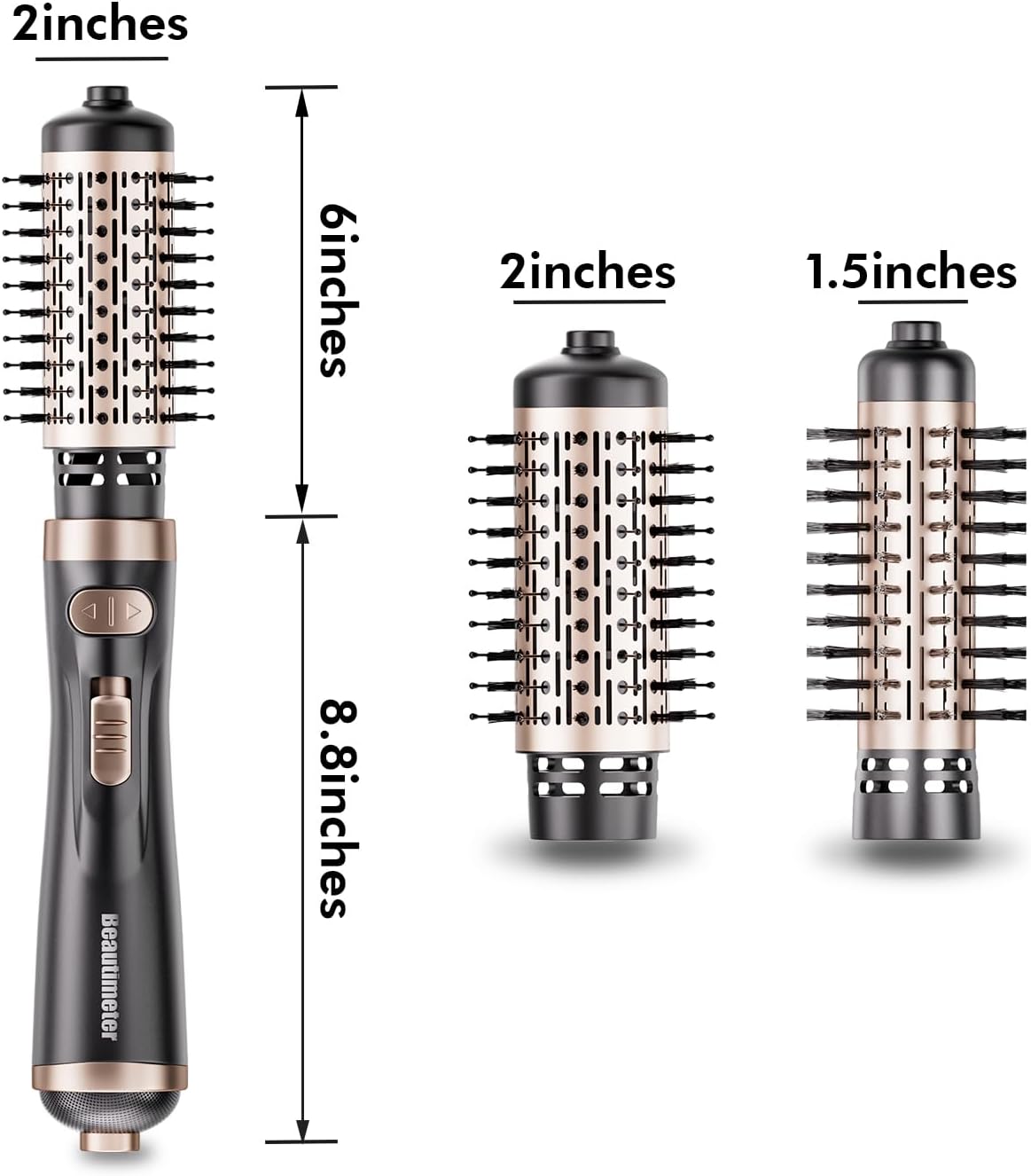 Beautimeter Hair Dryer Brush 3-in-1 Hair Styler, Rotating Blow Dryer Brush with 2-Inch and 1.5-Inch Brushes