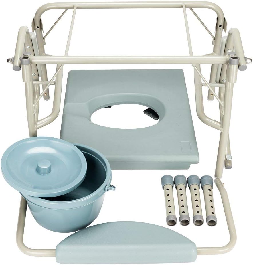 Mefeir 550 lbs Heavy Duty Drop Arm Medical Bedside Commode Chair, Homecare Toilet Seat with Safety Steel Frame, 6 Quart Capacity Pail