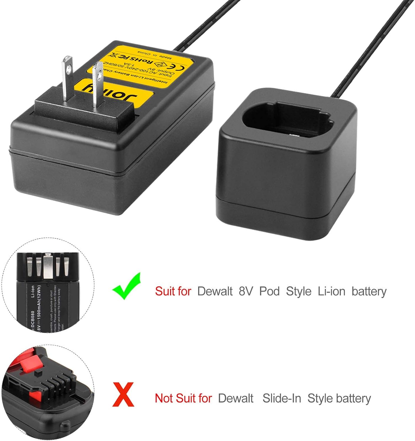 Joiry 8V 2000mAh Li-ion Replacement Battery with Higher Safety & Longer Runtime - Compatible with Dewalt DCB080, DW4390, DCF680N1, DCF680N2 DCF680G2 Cordless Power Tools (1-Pack)