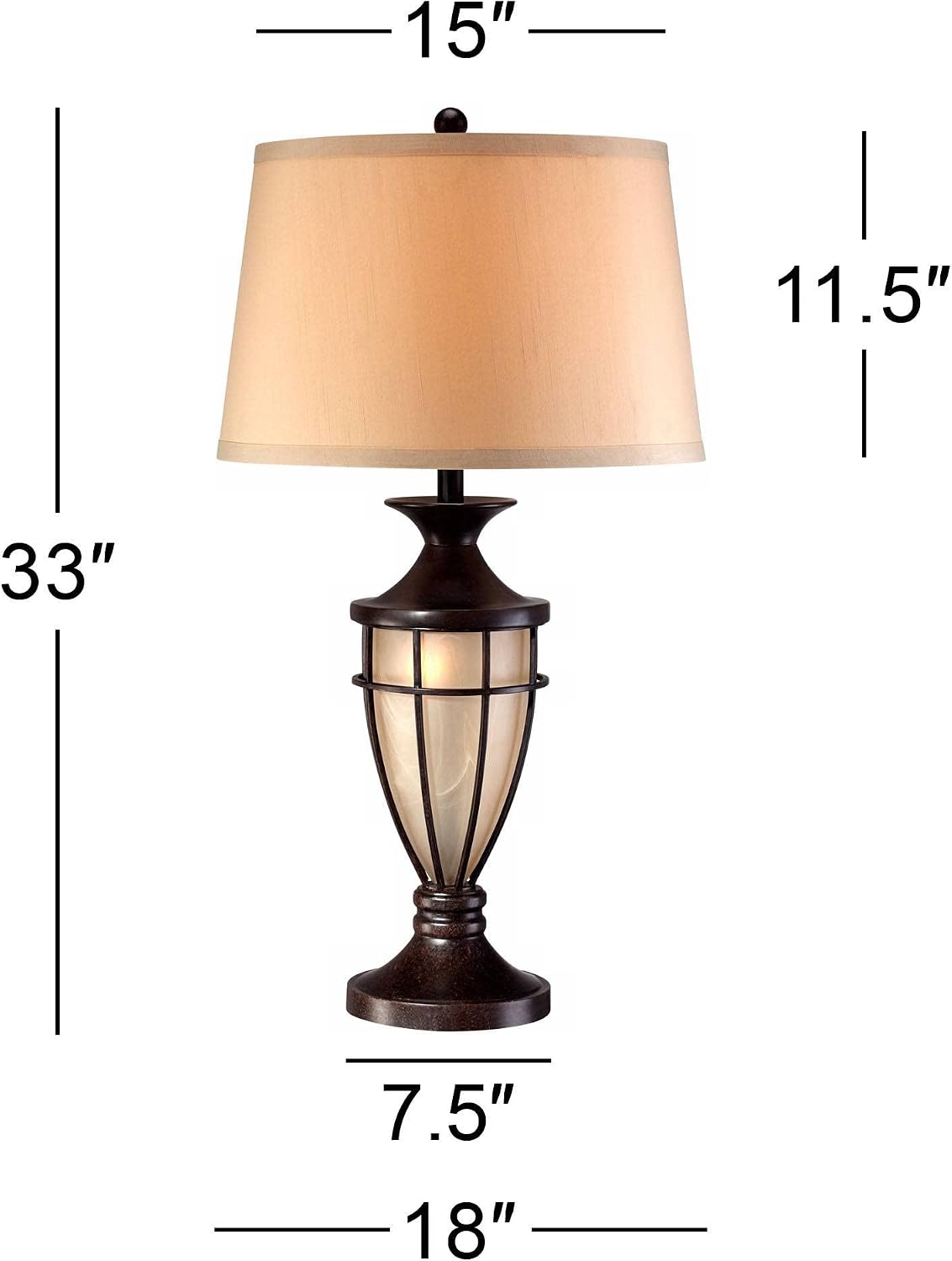 Cage 33" Large Table Lamp Mission Night Light Champagne Nightlight | Brushed Bronze Brown Iron Glass Living Room Bedroom House Bedside Nightstand Home Office Entryway Beige Drum