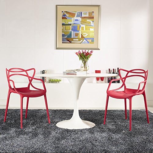 Contemporary Modern Urban Designer Dining Kitchen Room Side Dining Chair, Set of Two Red Plastic