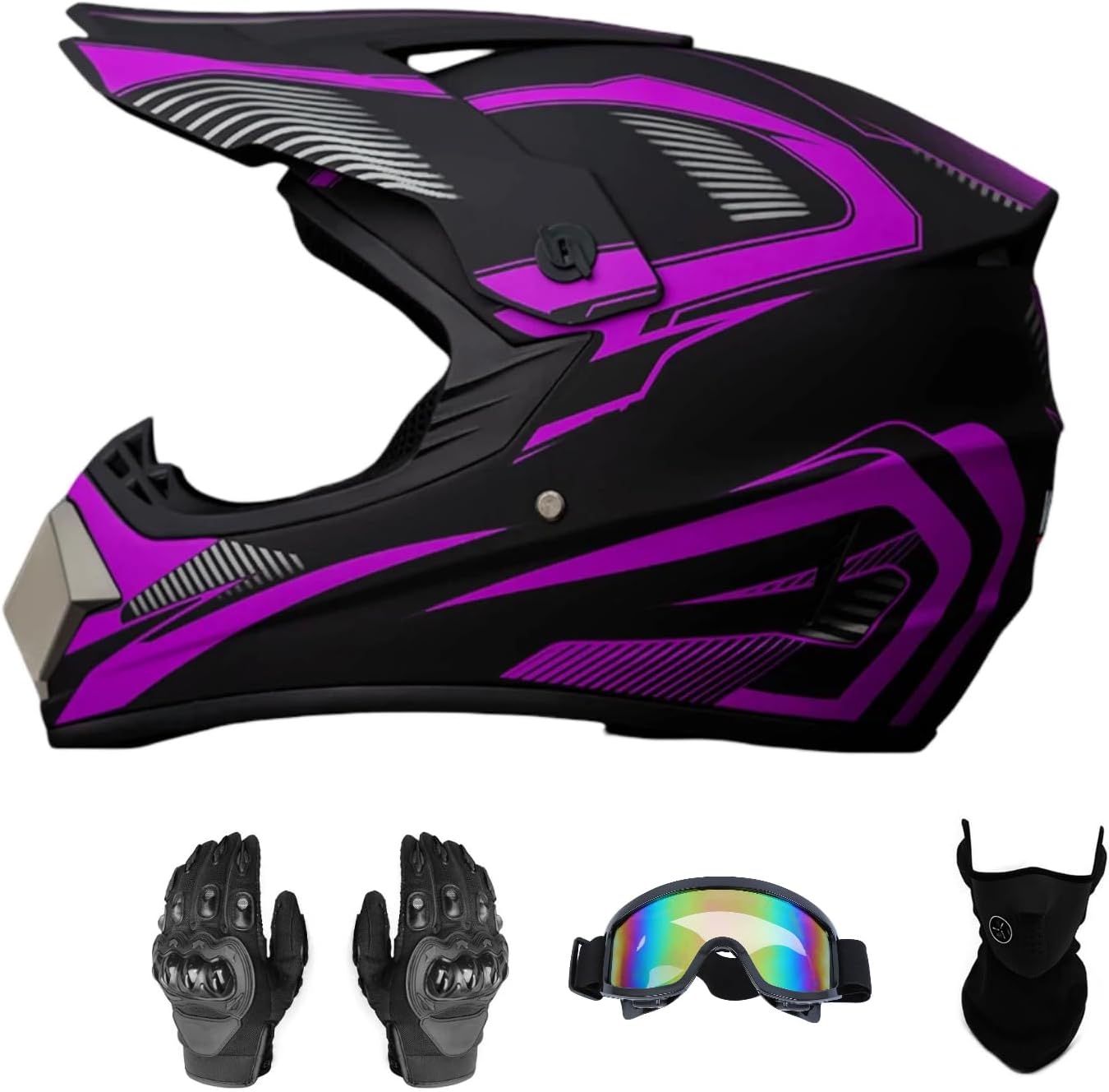 Motocross Offroad Helmet Dirt Bike Helmet BMX MX ATV Helmet Full Face Motorcycle Helmet with Gloves Goggles Mask for Unisex Adult Youth DOT/FMVSS