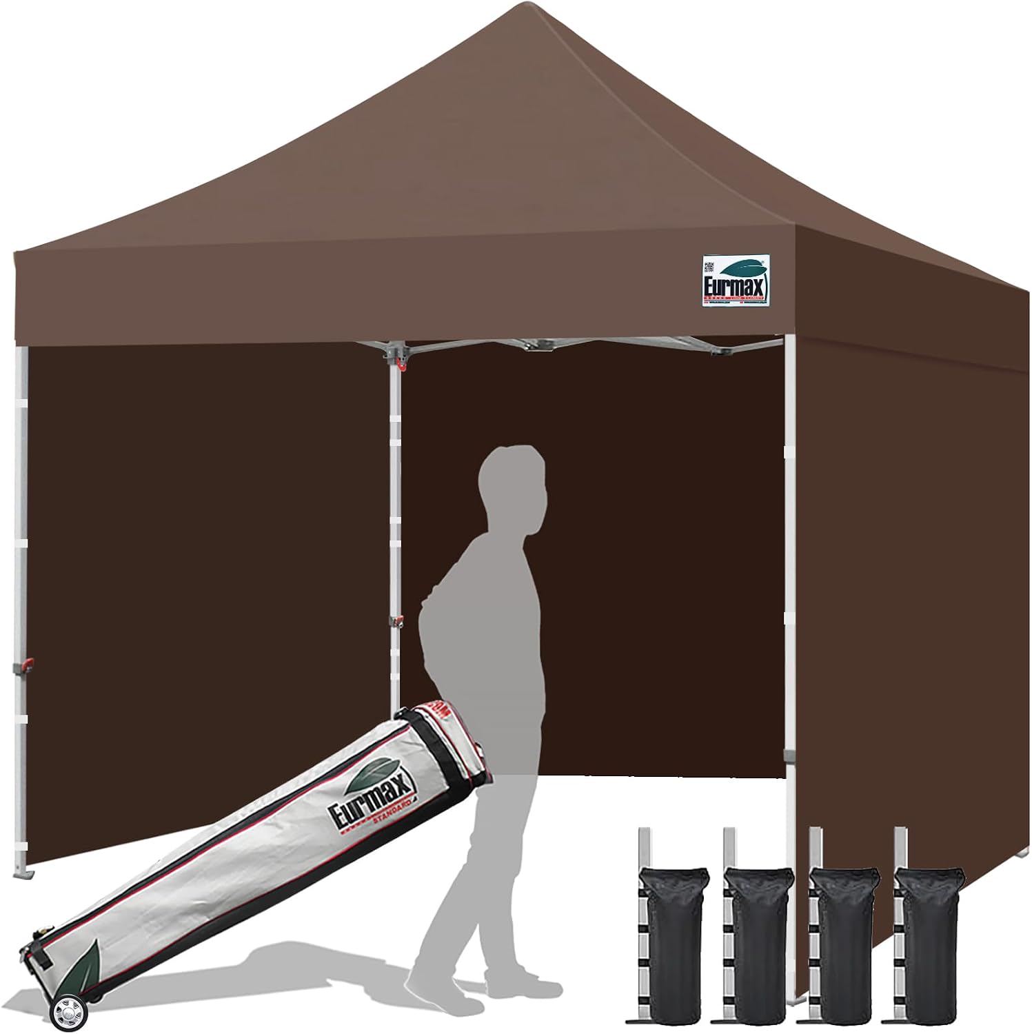 Eurmax USA 10x10 Pop Up Canopy Tent,Commercial Tent with Patented No-Tip Rolling Bag,4 Zippered Removable Walls,UV & Water Resistant Canopy Top,Heavy Duty Outdoor Gazebo,Instant Shelter(White)