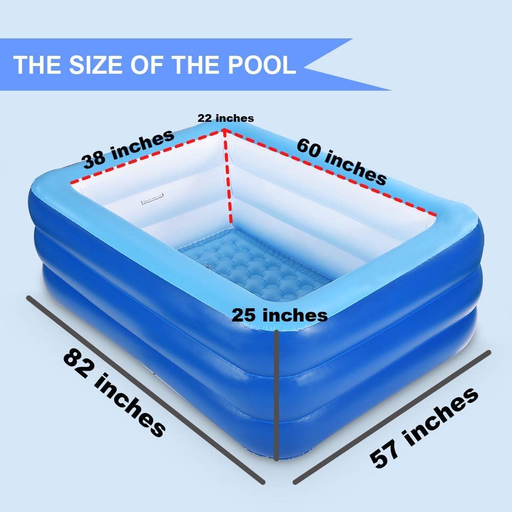 Inflatable Swimming Pool for Kids, 59" X 45" X 20" Kiddie Pools with Inflatable Soft Floor, Durable Blow Up Pools for Backyard
