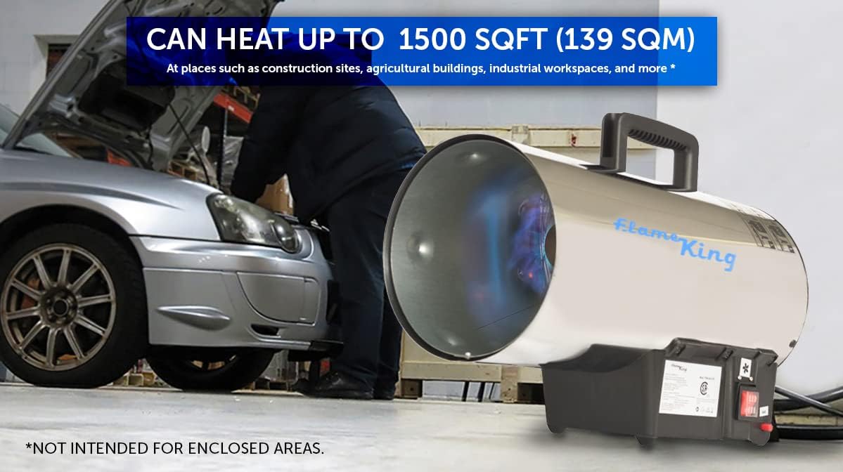 Flame King 60,000 BTU Portable Propane Forced Air Heater Outdoor Great for Jobsite, Construction, Garage, Patio, Stainless Steel