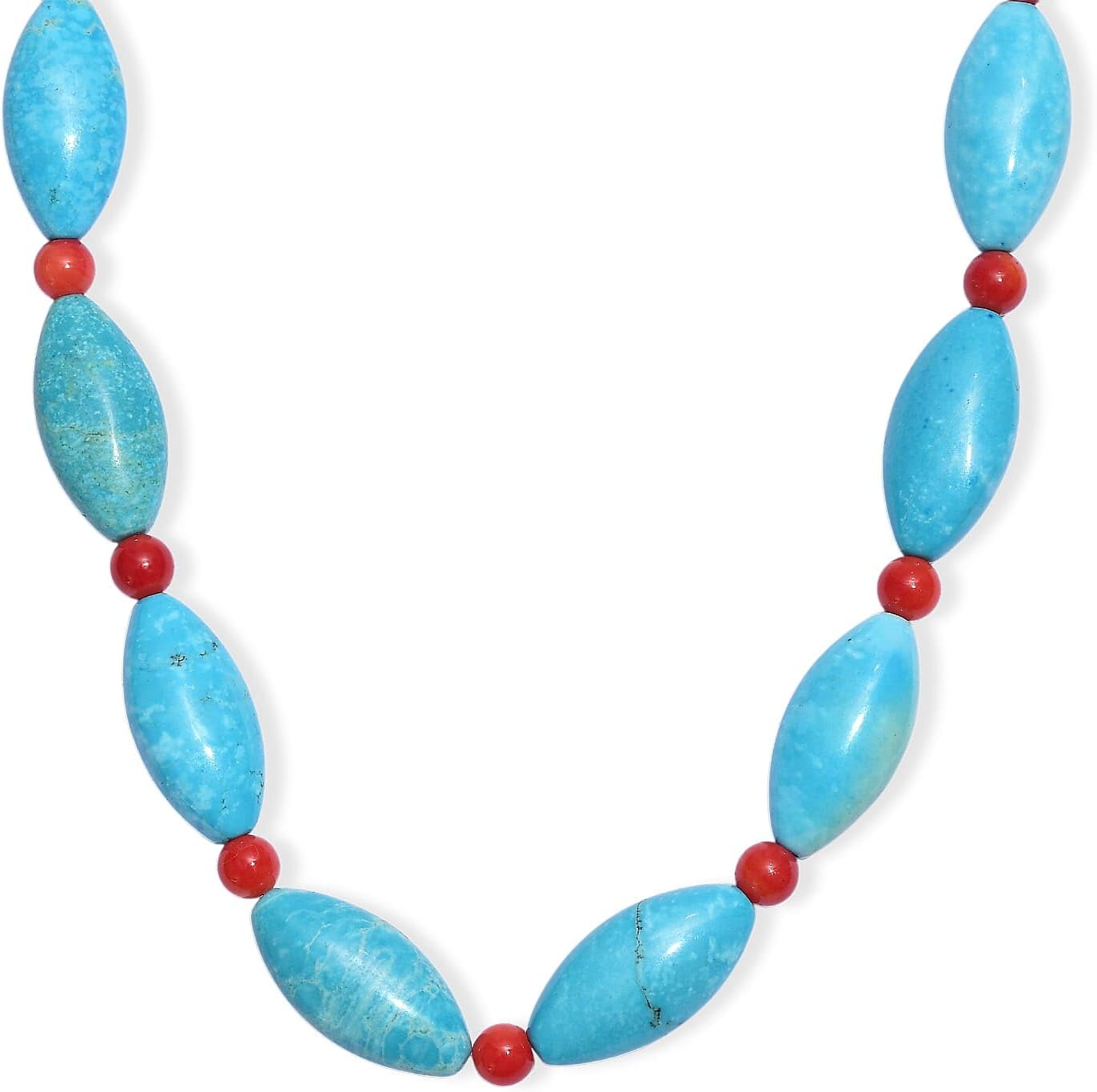 Dyed Blue Magnesite Coral 375 ctw Beaded Necklace in Platinum Over 18"