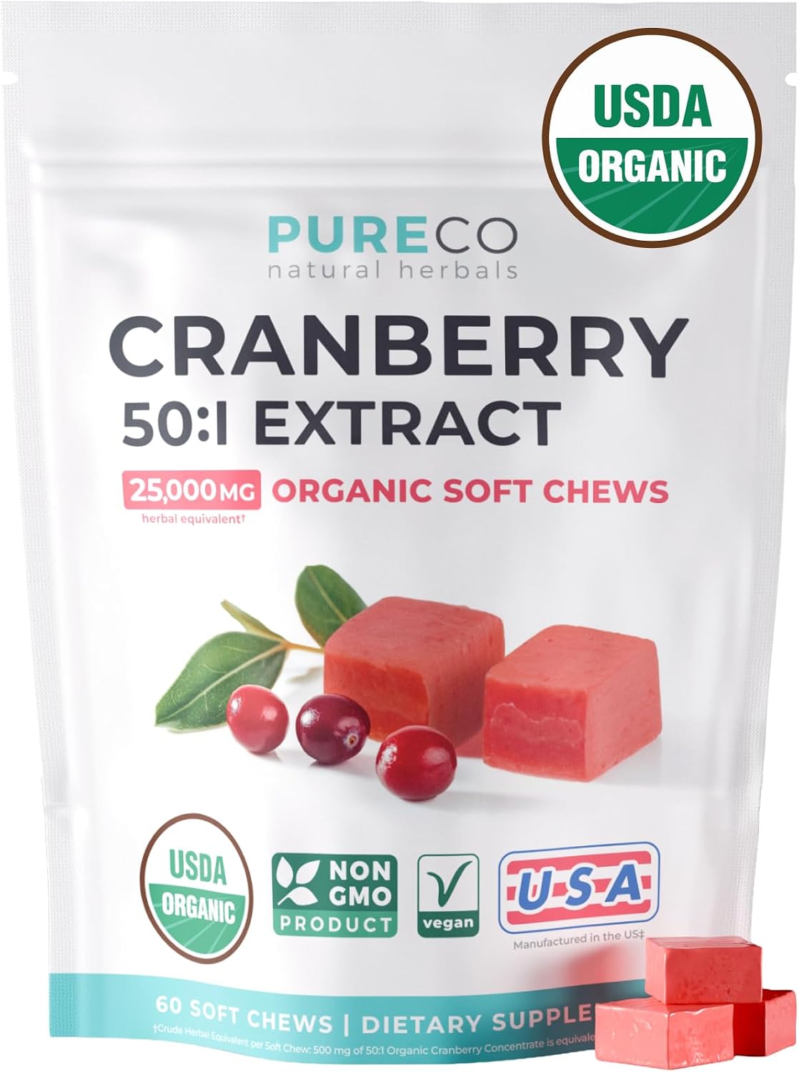 Organic Cranberry Pills - Vegan Supplement for Urinary Tract Health & Kidney Cleanse - Cranberry Pills for Women 500mg 50:1 Cranberry Concentrate Per Serving - Urinary Tract Support - 60 Capsules