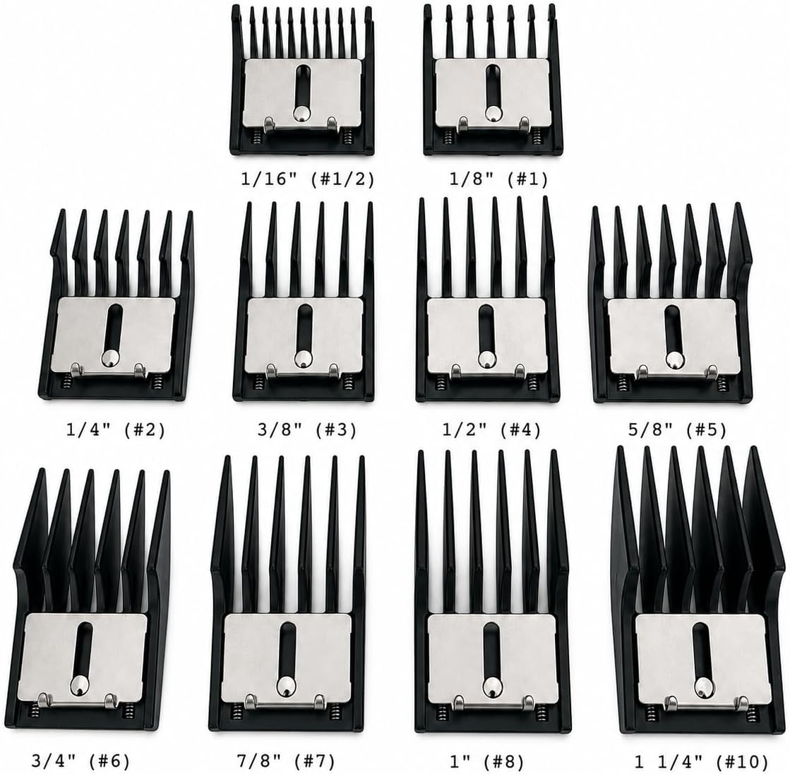 Miaco 10 Piece Universal Clipper Guide Comb Guard Set Compatible with Full Size Clippers Oster Classic 76, Oster A5, Andis AG, Andis BG, Wahl Senior