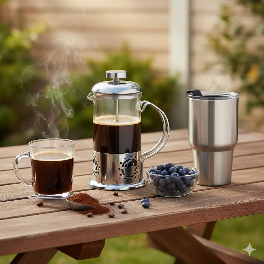 Single Serve French Press Coffee Maker - 12 oz Glass & Stainless Brewer